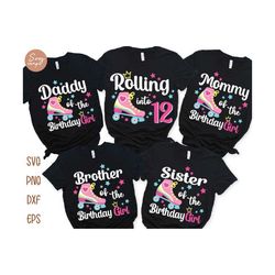 Rolling into 12 Birthday Girl Svg Bundle, 12 Birthday Girl, Birthday Roller Skate Svg, 12th Birthday Svg, Matching Family Birthday Shirt Svg