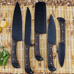 Kitchen Chef Knives Hand Forged Damascus Set of 5 BBQ Knife Gift for Her Valentines Gift Camping Knife Gift ,Am industry