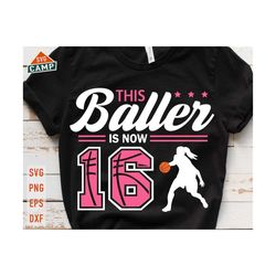 this baller is now 16 svg, birthday girl basketball svg, 16th birthday girl svg, basketball birthday svg, basketball party birthday svg file