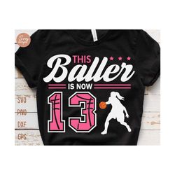 this baller is now 13 svg, birthday girls basketball svg, 13th birthday girl svg, basketball birthday svg, basketball party birthday svg