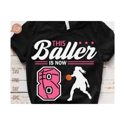 this baller is now 8 svg, birthday girls basketball svg, 8th birthday girl svg, basketball birthday svg, basketball party birthday svg file