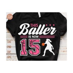 this baller is now 15 svg, birthday girls basketball svg, 15th birthday girl svg, basketball birthday svg, basketball party birthday svg