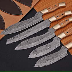 hand forged damascus steel chef's knives set , damascus chef knife ,damascus kitchen knife set , am industry