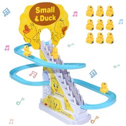 Kid Diy Small Duck Penguin Electronic Climbing Stairs Track Toy Light Musical Slide Track Coaster Toy Educational Fun To