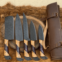 Beautiful 5ps Hand Forged D2 Chef Pinecone Set Gift for men,Handmade Chef knives,Kitchen knives,Chef knives, Am industry