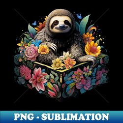 cute adorable sloth in flower box cartoon illustration - premium sublimation digital download - vibrant and eye-catching typography