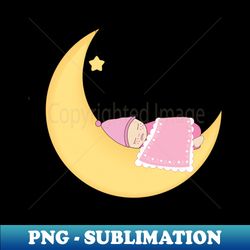 newborn baby girl sleeping on the moon - png transparent sublimation file - unlock vibrant sublimation designs