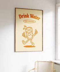 Drink Water Retro Printable Wall Art, Retro Quote Wall Print, Digital Download Prints, Retro Print Decor, Large Printabl
