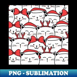 Christmas Kittens Red Antlers Bows Santa Cap - Premium PNG Sublimation File - Spice Up Your Sublimation Projects