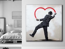 banksy love heart paintings on canvas,banksy heart canvas wall art,graffiti love print art,love canvas painting ready to