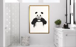 cute panda canvas wall art, panda with heart canvas print art, heart making panda canvas wall decor
