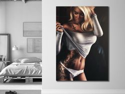 Tattooed Woman Canvas Wall Art, Sexy Woman Wall Art Print on Canvas,Tatto Woman Wall Decor,Sexy Girl Canvas Home Decor,R