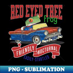 Funny and Cute Red Eye Tree Frog driving a classic vintage retro car with red white and blue banners tee - Unique Sublimation PNG Download - Enhance Your Apparel with Stunning Detail