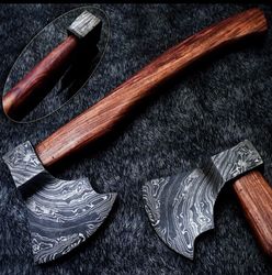 Handmade Premium Wood Cutting Axe In Damascus steel With Pure Leather Sheath