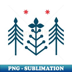 scandinavian trees and flowers design in blue and red color - creative sublimation png download - revolutionize your designs