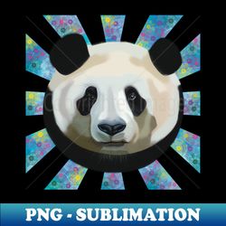 striking panda bear on blue bubble patterned sun rays - stylish sublimation digital download - perfect for creative projects