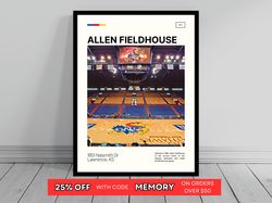 Allen Fieldhouse Print  Kansas Jayhawks Basketball Poster  NCAA Stadium Poster   Oil Painting  Modern Art   Travel Print