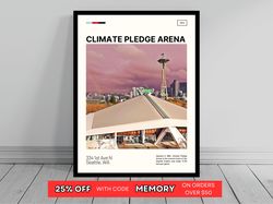 Climate Pledge Arena Print  Seattle Kraken Poster  Rainbow  NHL Arena Poster   Oil Painting  Modern Art   Travel Print
