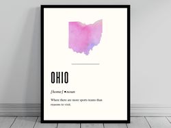 Funny Ohio Definition Print  Ohio Poster  Minimalist USA State Map  Watercolor State Silhouette  Modern Travel  Word Art
