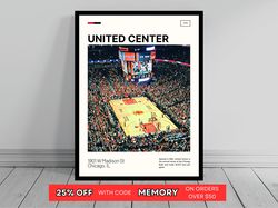 United Center Chicago Bulls Poster NBA Art NBA Arena Poster Oil Painting Modern Art Travel Art