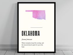 Funny Oklahoma Definition Print  Oklahoma Poster  Minimalist State Map  Watercolor State Silhouette  Modern Travel  Word