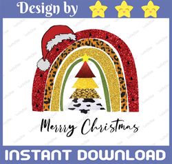 Merry Christmas Rainbow Sublimation Design Png, Leopard Rainbow Christmas PNG Design, Christmas Tree Cheetah,Digital Dow