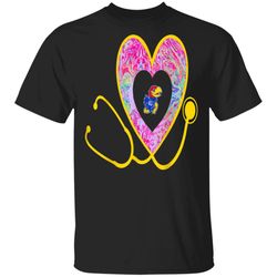 Kansas Jayhawks Nurse  Heart Stethoscope  Rainbow Swirl TShirt