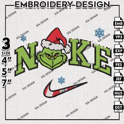 Nike Grinch Embroidery Files, Christmas Grinch Embroidery Design, Christmas, Santa Claus, Machine Embroidery Design