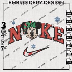 Nike Minnie Embroidery Files, Christmas Minnie Embroidery Design, Minnie Mouse, Christmas Machine Embroidery Design