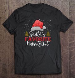 Santas Favorite HairStylist Santa Hat Snowflakes Christmas Tee Shirt