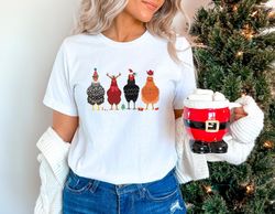 Christmas Chicken Shirt, Farm Animals Tshirt, Christmas Gift For Farmer, Chicken Christmas Lights Shirt, Winter Shirt