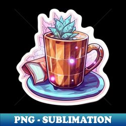cactus tea and book sticker find tranquility in a desert oasis - vintage sublimation png download - perfect for sublimation mastery