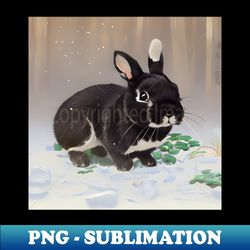 Snowing Black Otter Netherland Dwarf Rabbit Baby Bunny - Vintage Sublimation PNG Download - Perfect for Sublimation Art