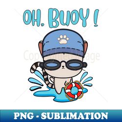 Funny Tabby Cat swimming with a Buoy - Pun Intended - High-Quality PNG Sublimation Download - Revolutionize Your Designs