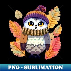 autumn owl in a knitted beanie hat pixel art - Trendy Sublimation Digital Download - Spice Up Your Sublimation Projects