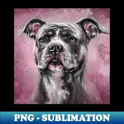 Painting of a Gray  Black Pit Bull Looking into the Horizon on Purple Background - Special Edition Sublimation PNG File - Capture Imagination with Every Detail