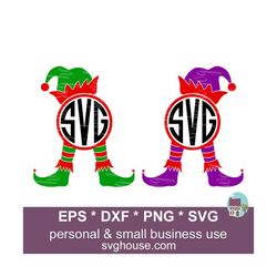 Elf Circle Monogram Svg Christmas Elf Vector Cut Files For Silhouette and Cricut - Includes Png, Eps and Dxf Files