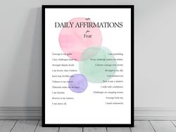 Affirmation Wall Art for Fear  Self Love Positive Affirmations  Words of Affirmation Poster  Daily Affirmations Print  W
