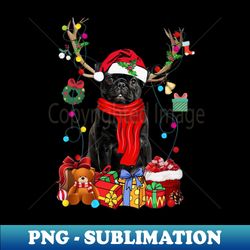 Black Pug Reindeer Xmas Lights Merry Christmas - Instant Sublimation Digital Download - Unlock Vibrant Sublimation Designs