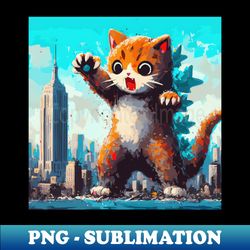 Kaiju Catzilla in New York painting - PNG Transparent Sublimation Design - Create with Confidence