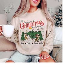 Vintage Chip And Dale Christmas Tree Shirt, Double Trouble Pine Tree Shirt, Disney Couple Christmas, Disney Christmas Tr