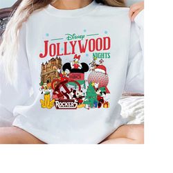 Vintage Disney Christmas Hollywood Studios Jollywood Nights Sweatshirt, Retro Mickey and Friends Christmas Shirt, Disney