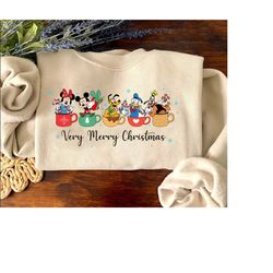 Disney Mickey And Friends Tea Cup Christmas Sweatshirt, Mickey's Very Merry Xmas, Disneyland Xmas Holiday Vacation Shirt