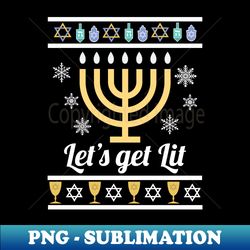 Funny Ugly Hanukkah Sweater Snowflakes Menorah Candles Long Sl - High-Resolution PNG Sublimation File - Transform Your Sublimation Creations