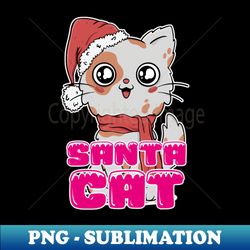 Happy christmas kawaii cat as Santa Claus - Premium Sublimation Digital Download - Perfect for Sublimation Mastery