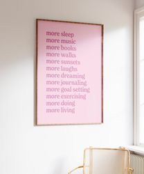 Self Care Wall Print, Good Habits Print, Cute Pink Retro Print, Retro Wall Decor, Downloadable Prints, Retro Quote Print