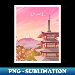 Japan - Mount Fuji and Chureito Pagoda in Pink Sunset - Sublimation-Ready PNG File - Revolutionize Your Designs
