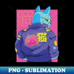 Cyberpunk Anime Cat - PNG Transparent Digital Download File for Sublimation - Enhance Your Apparel with Stunning Detail