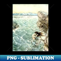 Bathing in a Sea Cove - Arthur Rackham - PNG Transparent Digital Download File for Sublimation - Create with Confidence
