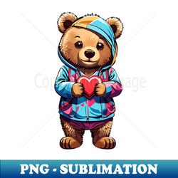 Baby Bear holding a heart - PNG Transparent Sublimation Design - Perfect for Creative Projects